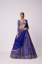 Load image into Gallery viewer, PERSIAN BLUE MIRROR FLOWER HAND EMBROIDERED LEHENGA