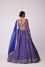 Load image into Gallery viewer, PERSIAN BLUE MIRROR FLOWER HAND EMBROIDERED LEHENGA