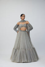 Load image into Gallery viewer, Crystal Grey Tulle Lehenga Set