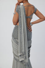 Load image into Gallery viewer, Crystal Grey Pre Draped Saree Set