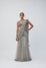 Load image into Gallery viewer, Crystal Grey Sequin Scattered Pre Draped Saree Set