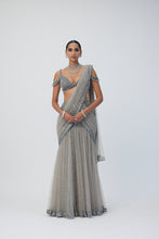 Load image into Gallery viewer, Crystal Grey Sequin Scattered Pre Draped Saree Set