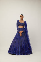 Load image into Gallery viewer, Cocktail blue Crystal linear Embroidered Lehenga Set