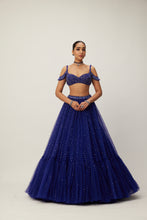 Load image into Gallery viewer, cocktail Blue Sequins Scattered Tulle Lehenga Set
