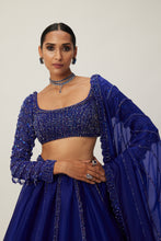 Load image into Gallery viewer, Cocktail Blue Organza Lehenga Set