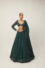 Load image into Gallery viewer, Dark Jade Green Organza Lehenga Set