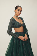 Load image into Gallery viewer, Dark Jade Green Organza Lehenga Set