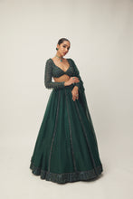 Load image into Gallery viewer, Dark Jade Green Organza Lehenga Set