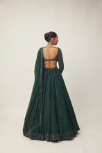 Load image into Gallery viewer, Dark Jade Green Organza Lehenga Set