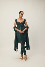 Load image into Gallery viewer, Dark Jade Green crystal Embellished Kurta Set