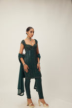 Load image into Gallery viewer, Dark Jade Green crystal Embellished Kurta Set