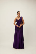 Load image into Gallery viewer, Royalty Purple Pre Draped Crystal beaded Saree Set