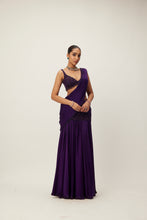 Load image into Gallery viewer, Royalty Purple Pre Draped Crystal beaded Saree Set