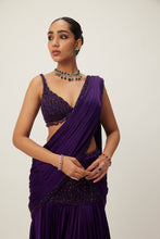 Load image into Gallery viewer, Royalty Purple Pre Draped Crystal beaded Saree Set