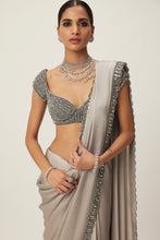 Load image into Gallery viewer, Crystal Grey Satin Saree Set