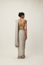 Load image into Gallery viewer, Crystal Grey Satin Saree Set