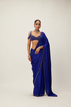 Load image into Gallery viewer, Cocktail Blue Satin Saree Set