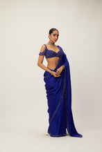 Load image into Gallery viewer, Cocktail Blue Satin Saree Set