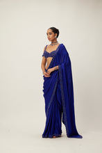 Load image into Gallery viewer, Cocktail Blue Satin Saree Set