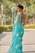 Load image into Gallery viewer, Blue Flower Saree Set