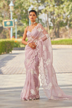 Load image into Gallery viewer, Powder Lilac Flower Saree Set