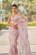 Load image into Gallery viewer, Powder Lilac Flower Saree Set
