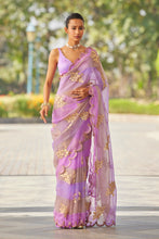 Load image into Gallery viewer, Mauve multicolor Flower Saree Set
