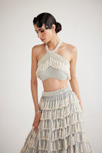 Load image into Gallery viewer, Powder Grey Chandelier Pearl Drop Crop Top Skirt Set
