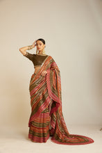 Load image into Gallery viewer, Pre Draped Olive Green Multicolor Saree Set