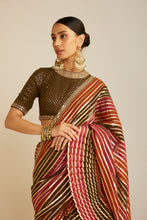 Load image into Gallery viewer, Pre Draped Olive Green Multicolor Saree Set