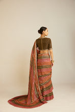 Load image into Gallery viewer, Pre Draped Olive Green Multicolor Saree Set