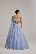 Load image into Gallery viewer, Dew Blue linear Mirror Organza Lehenga Set