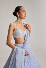 Load image into Gallery viewer, Dew Blue linear Mirror Organza Lehenga Set