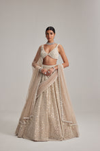Load image into Gallery viewer, Light Beige Dense mirror and pearl lehenga set With Double Dupatta