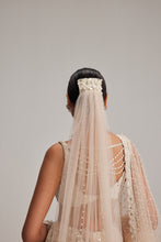 Load image into Gallery viewer, Light Beige Dense mirror and pearl lehenga set with Double Dupatta and Veil