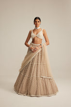Load image into Gallery viewer, Light Beige Pearl Drop Multi Tier Lehenga Set.