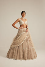 Load image into Gallery viewer, Light Beige Pearl Drop Multi Tier Lehenga Set.
