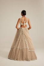 Load image into Gallery viewer, Light Beige Pearl Drop Multi Tier Lehenga Set.