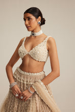 Load image into Gallery viewer, Light Beige Pearl Drop Multi Tier Lehenga Set.