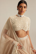 Load image into Gallery viewer, Light Beige High Neck Organza mirror and pearl lehenga set