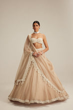 Load image into Gallery viewer, Light Beige Organza mirror and pearl lehenga set