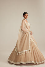 Load image into Gallery viewer, Light Beige Organza mirror and pearl lehenga set