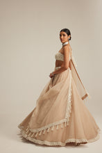 Load image into Gallery viewer, Light Beige Organza mirror and pearl lehenga set