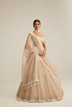 Load image into Gallery viewer, Light Beige Organza mirror and pearl lehenga set