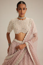 Load image into Gallery viewer, Ash Pink Pearl Drop Lehenga with high neck blouse