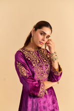 Load image into Gallery viewer, Aroob - Deep Purple Kurta with Sharara and Dupatta