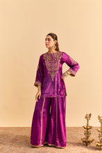 Load image into Gallery viewer, Aroob - Deep Purple Kurta with Sharara and Dupatta