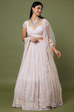 Load image into Gallery viewer, Pink net cutrdana and pearl embroidered lehenga