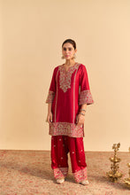 Load image into Gallery viewer, Dua Deep red Dabka Zardozi Embroidered Short kurta Set