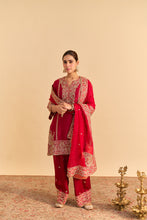 Load image into Gallery viewer, Dua Deep red Dabka Zardozi Embroidered Short kurta Set